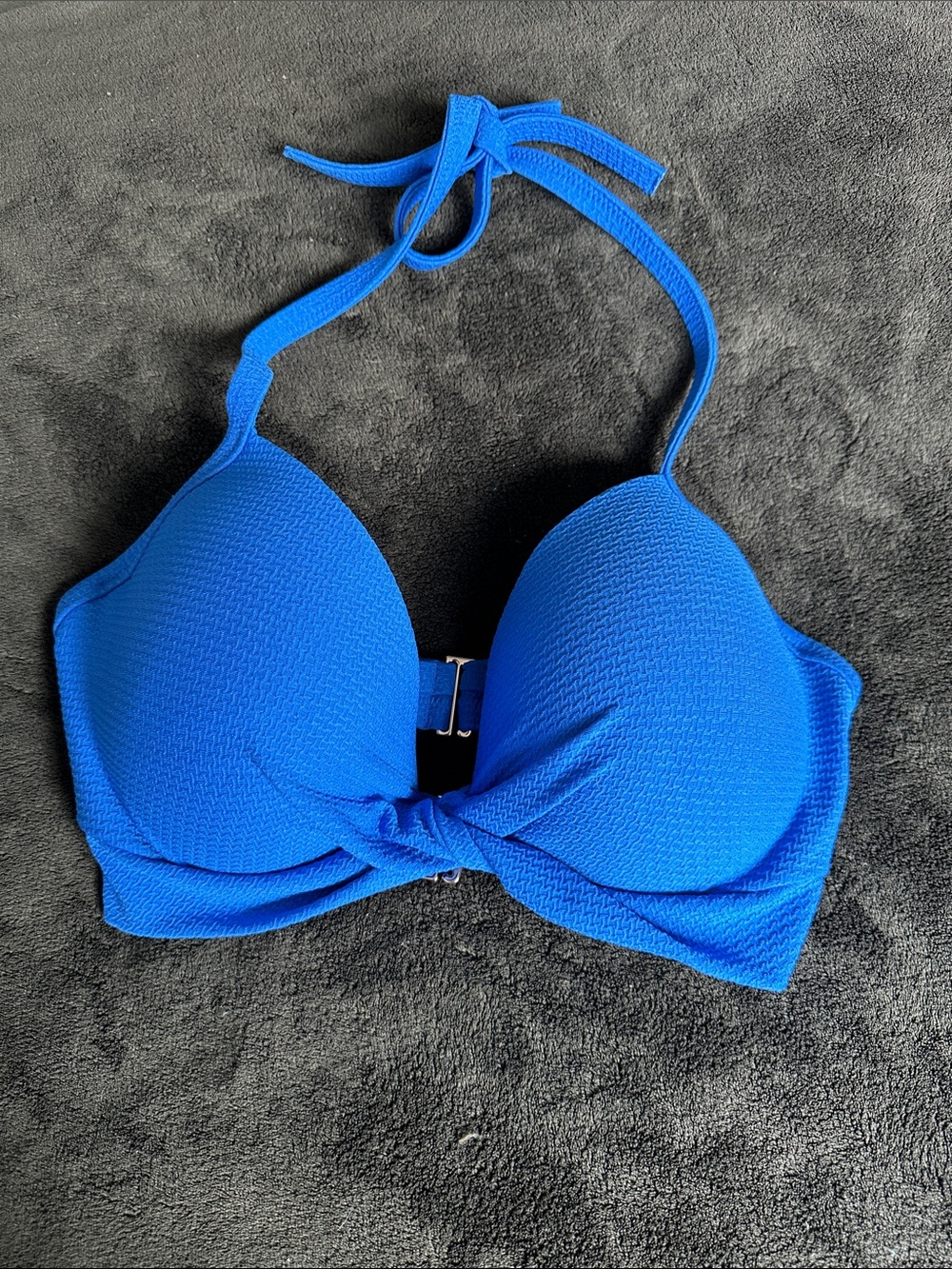 Shade & Shore Royal Blue Textured Halter Bikini Top
